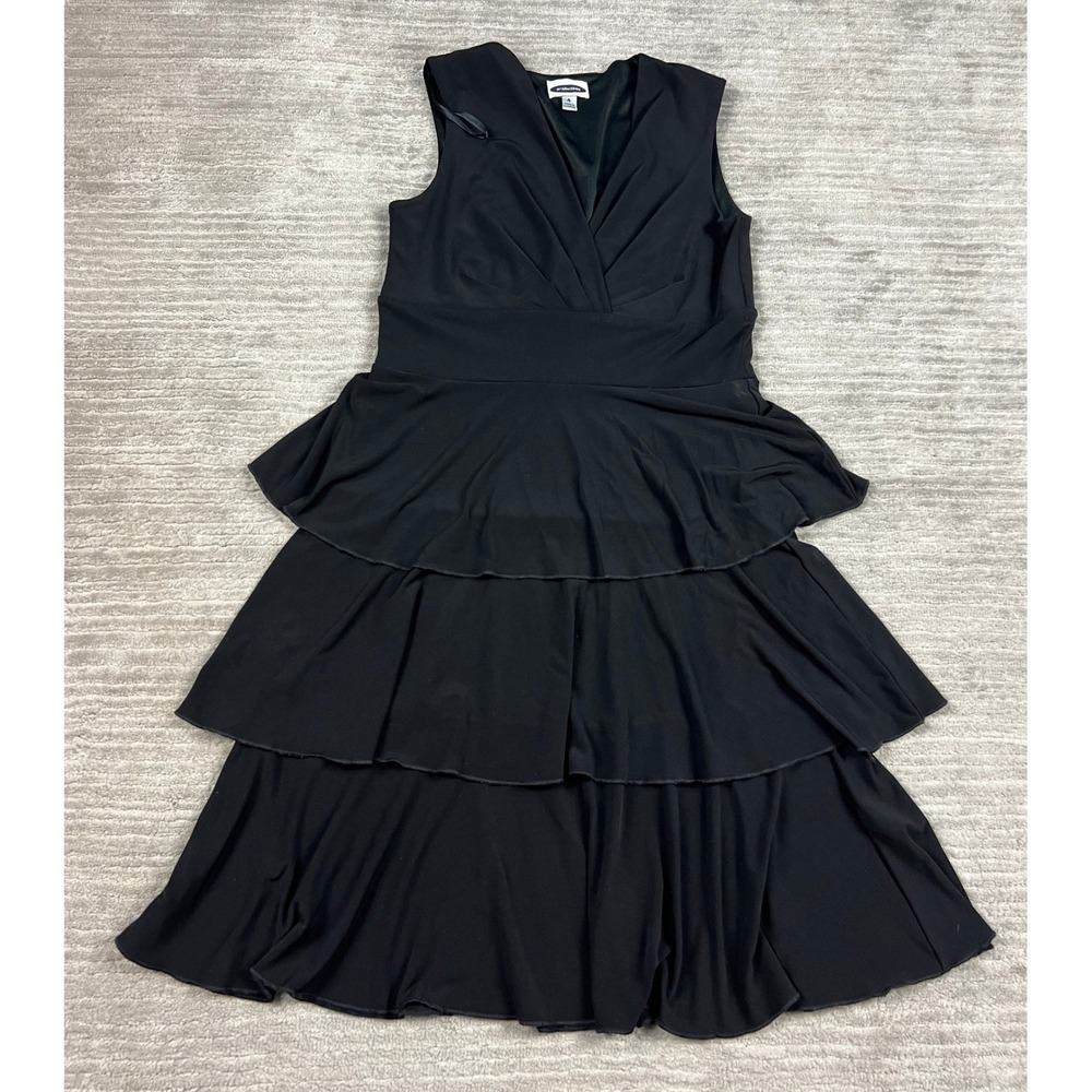 Intermission Dress Womens 4 Black Sleeveless Tiered V-Neck Ruffle 4390NT Stretch